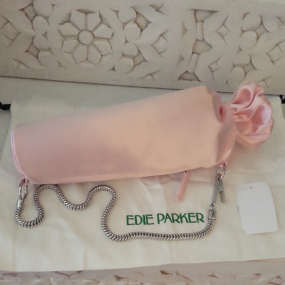Edie Parker Pink Satin Cylinder Bag